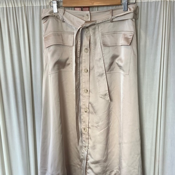 Banana Republic Satin Midi Skirt Beige Button Down Lined Size 6 - Picture 2 of 8